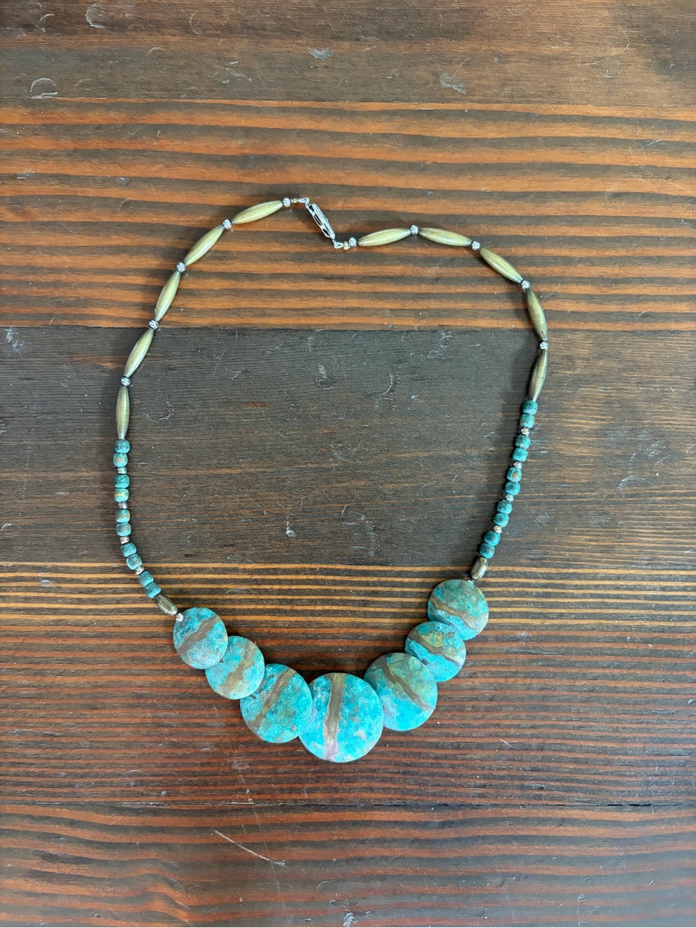 Vintage Oxidized Overlapping Copper Disc Necklace 1980s
